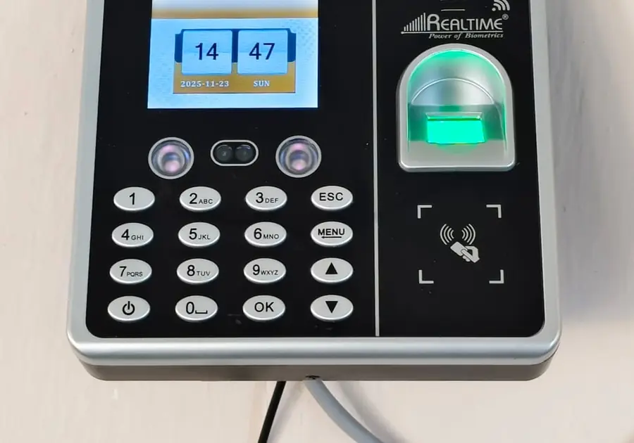 Access control terminal with keypad, fingerprint reader, and RFID card scanner